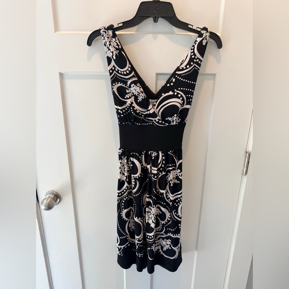 Speechless Black White Print Fit Flare Dress Sleeveless Empire Waist medium